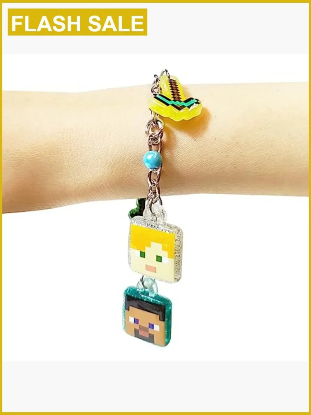 Minecraft Charm Bracelet with Metal Charms for Kids